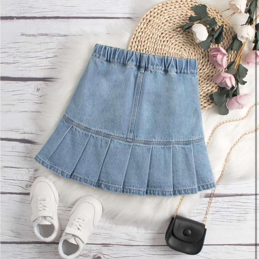 Pleated A Line Mini Denim Skirt - Picture 10 of 11
